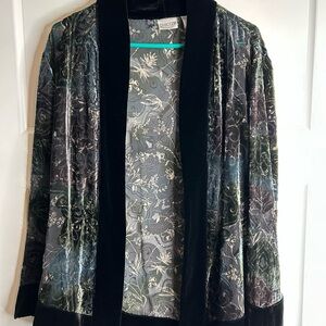 Chicos Women’s Size 2/Large Velvet Burnout Blazer Cardigan Iredesent Black 611